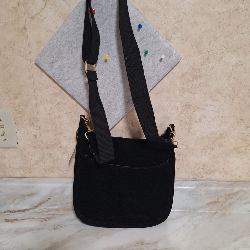 NWT Black Suede Crossbody Bag with Matching Pouch - Multi-Compartment